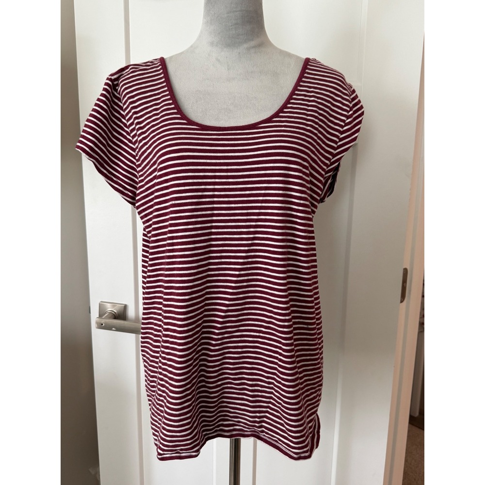 Gap Women XXL Burgundy White Striped Fitted Stretch Tee Scoop Neck T-Shirt